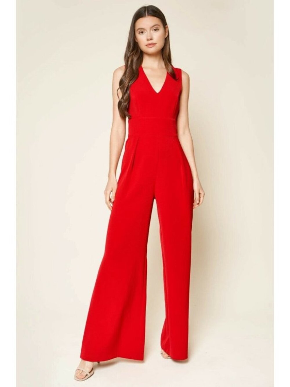 Sugar + Lips Larah Red Jumpsuit Wide Leg Sleeveles, Size Small